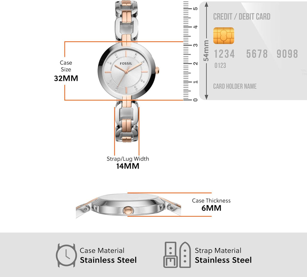 Fossil Reloj de cuarzo Kerrigan de cuarzo de acero inoxidable para mujer