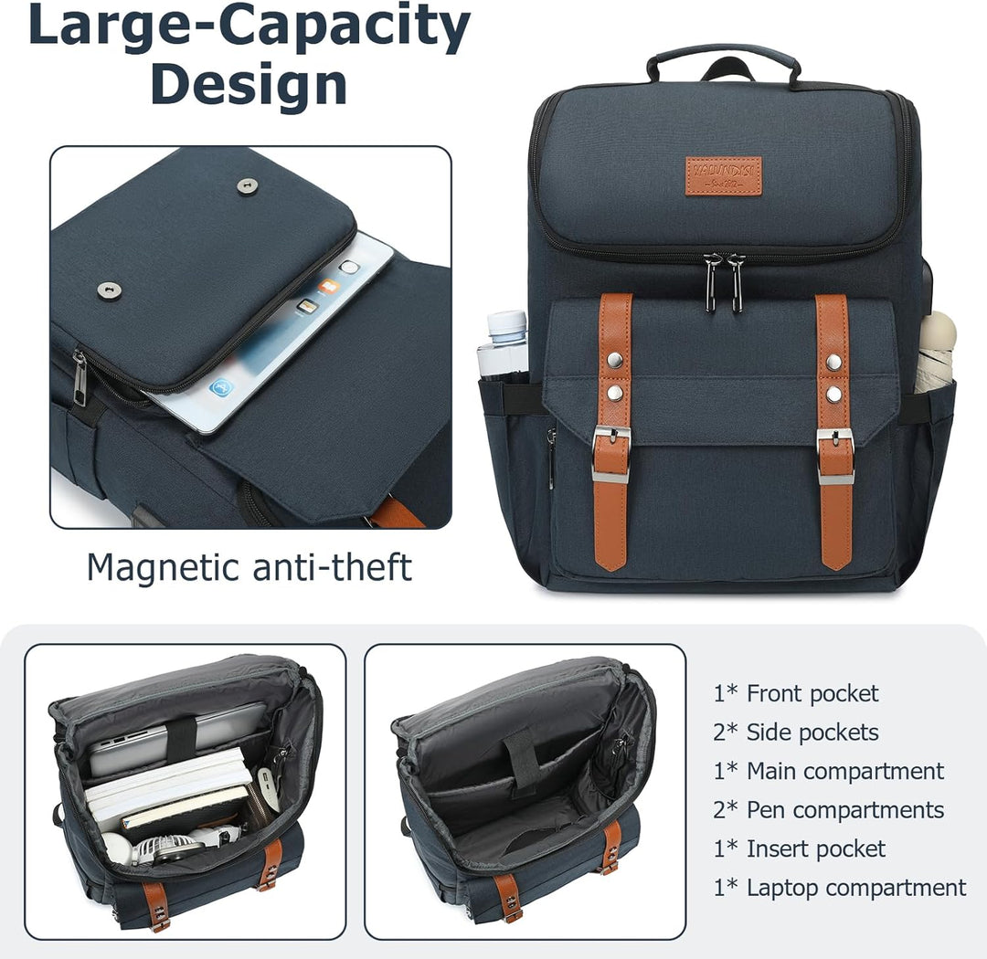 YALUNDISI Mochila vintage de viaje para laptop con puerto de carga...