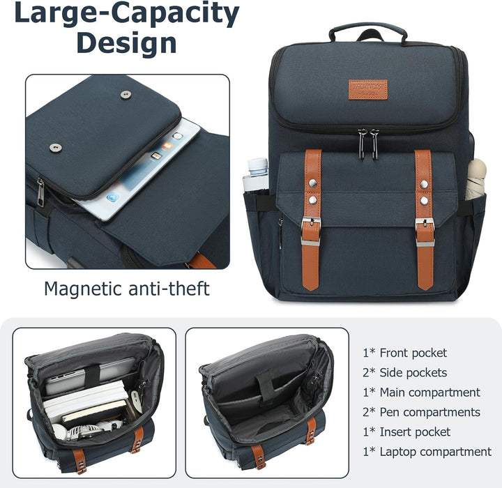 YALUNDISI Mochila vintage de viaje para laptop con puerto de carga...