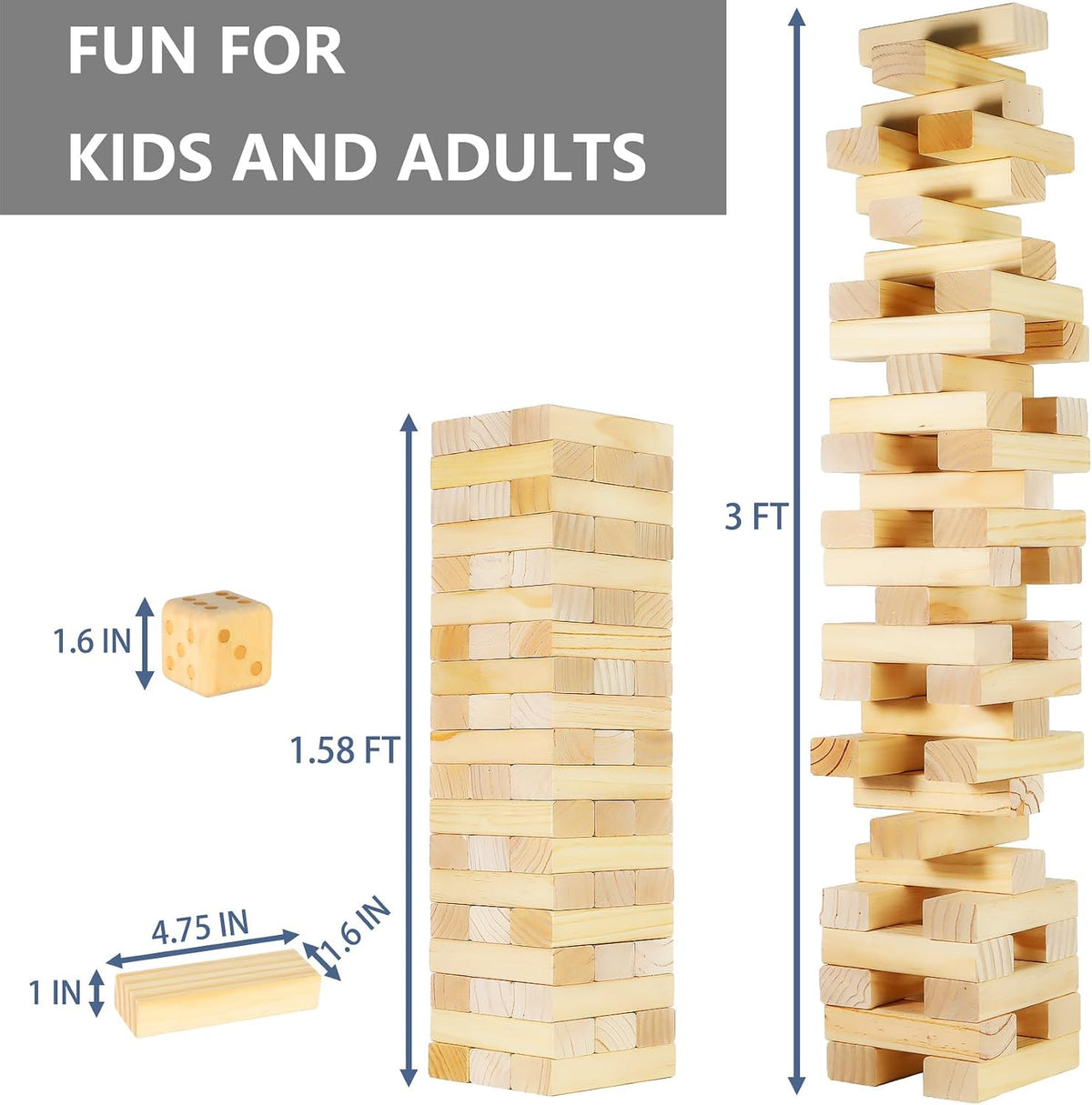 Torre de caída de tamaño M, 57 bloques, 3 pies, juegos para interiores y exteriores para la familia