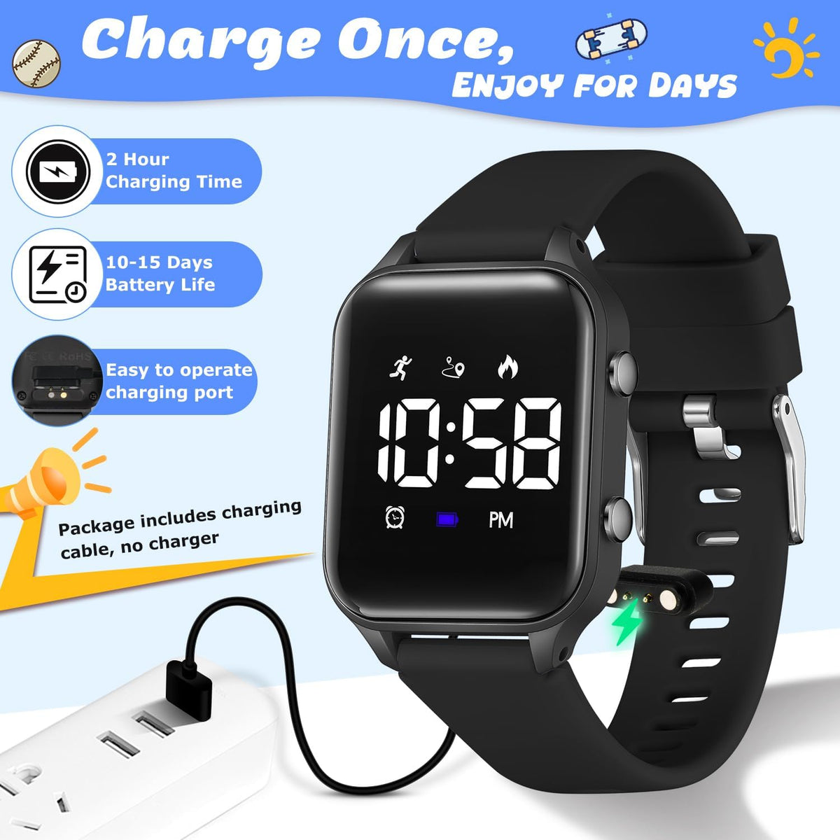 Relojes digitales para niños y niñas, reloj deportivo con rastreador de fitness, podómetro, alarmas, cronómetro, no necesita aplicación, reloj impermeable para niños, regalo para adolescentes
