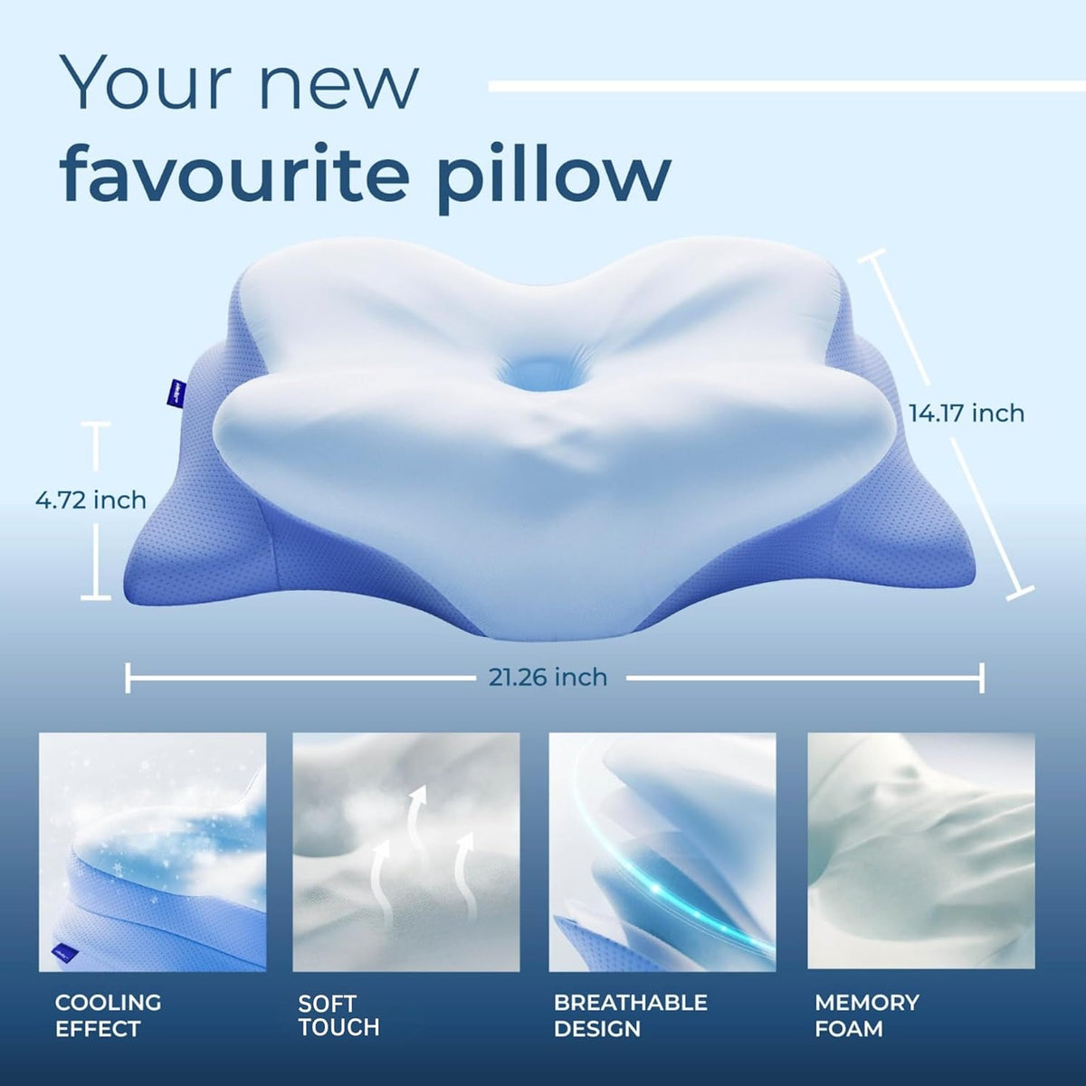 Derila Ergo Almohada Cervical de Cuello para Dormir Almohada de Contorno Espuma Viscoelástica Almohadas para Espalda, Almohadas para Dormir de Lado 21.25 x 14.17 x 4.72 pulgadas