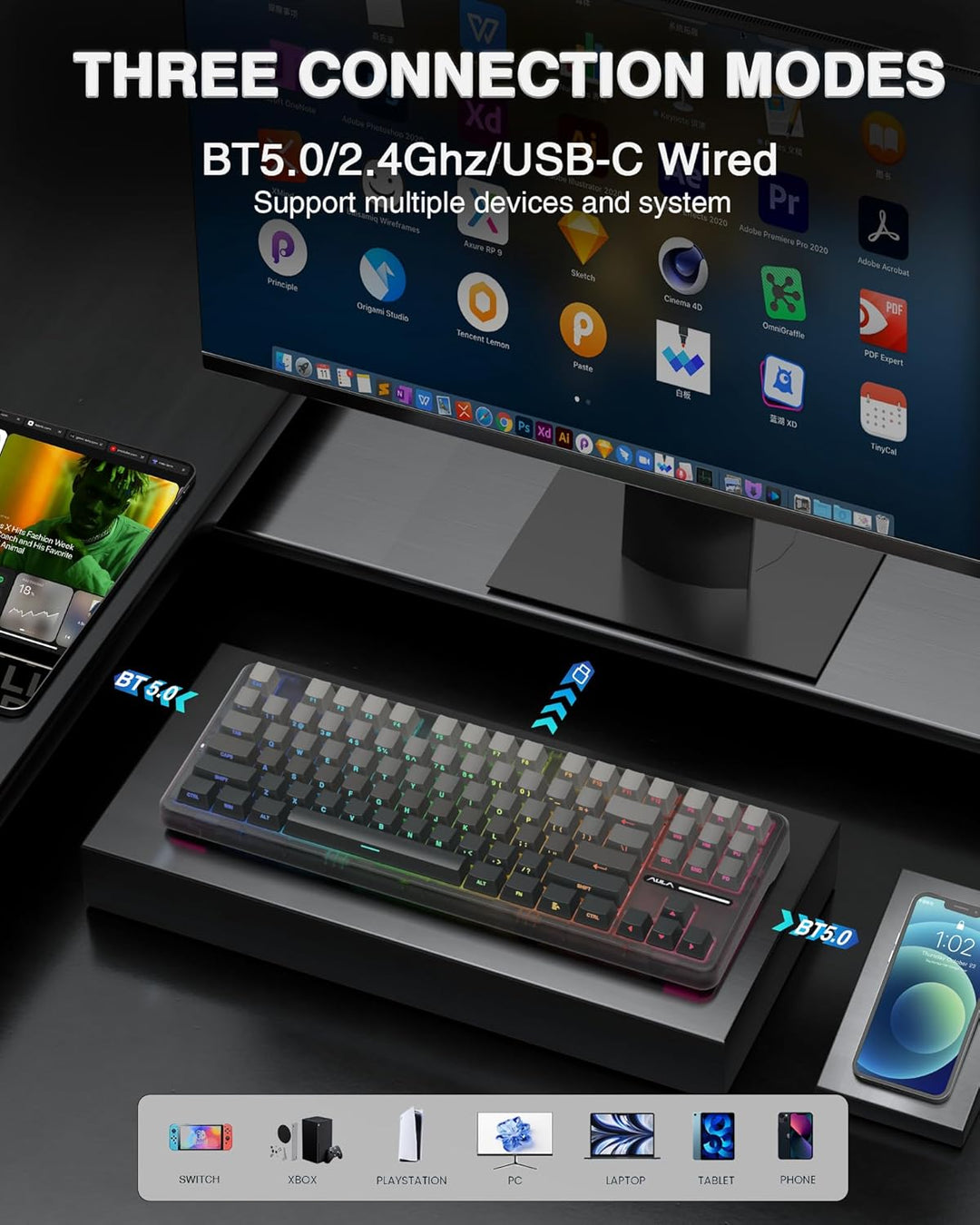 AULA F87 Pro Teclado Mecánico Inalámbrico, Teclado Personalizado In...