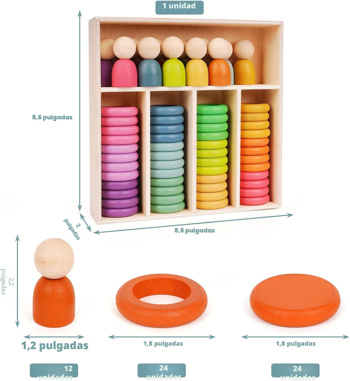 Montessori Toys - Juguetes de madera para clasificar por colores