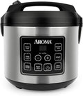 Aroma Housewares olla arrocera digital de 20 tazas (cocidas) (10 tazas sin cocer), olla de cocción lenta, vaporera de alimentos, exterior de acero inoxidable (ARC-150SB), negro
