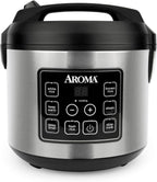Aroma Housewares olla arrocera digital de 20 tazas (cocidas) (10 tazas sin cocer), olla de cocción lenta, vaporera de alimentos, exterior de acero inoxidable (ARC-150SB), negro