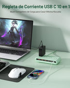 Regleta de alimentación con USB C de 35 W, cargador de pared de enchufe plano 10 en 1, cable de extensión de 5 pies con 4 CA, 3 USB A y 3 USB C, estación de carga PD20W para múltiples dispositivos