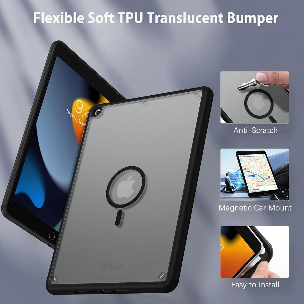 BENTOBEN Funda para iPad de 9ª/8ª/7ª generación, para iPad 10.2 2021/2020/2019 con fuerte diseño magnético, delgada, translúcida, mate, a prueba de golpes, funda protectora para tabletas de niños y