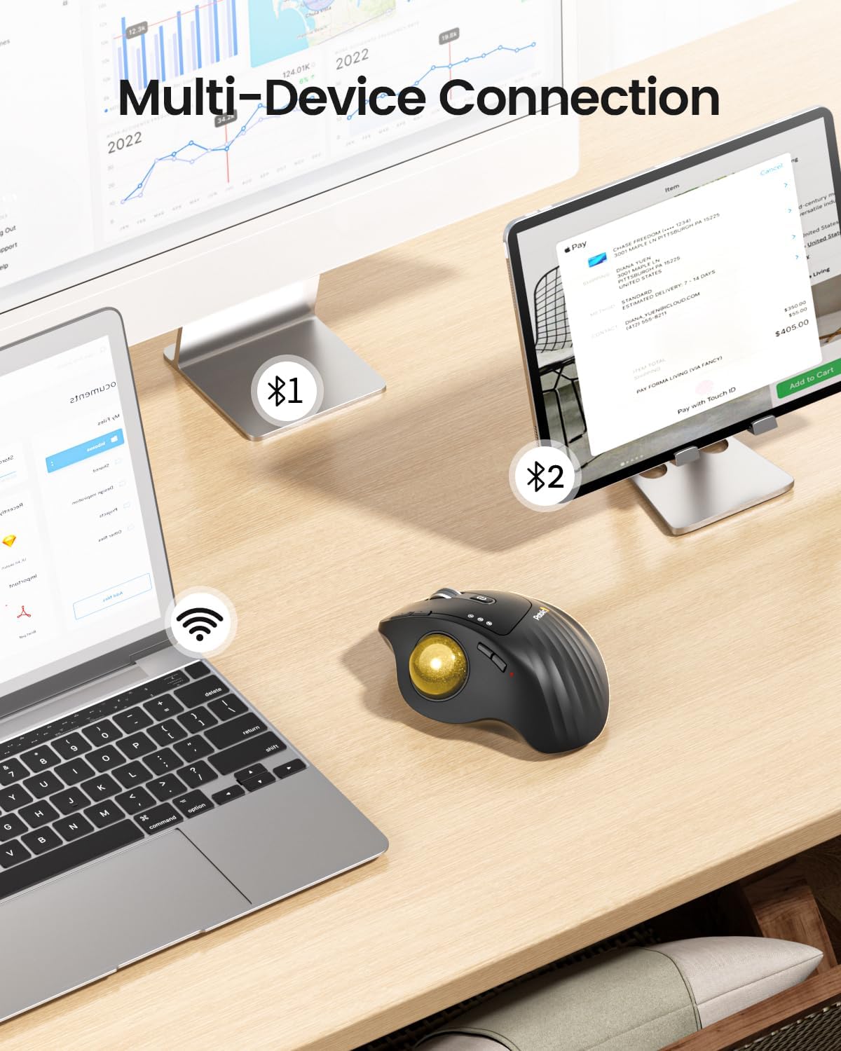 ProtoArc EM01 NL - Ratón de Trackball inalámbrico, ergonómico Bluet...