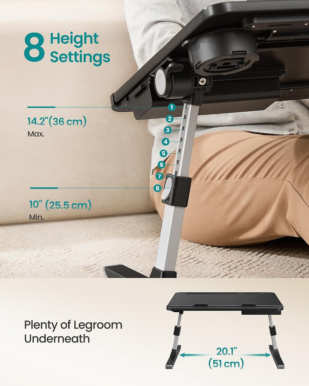 SONGMICS Escritorio para computadora portátil de cama, plegable