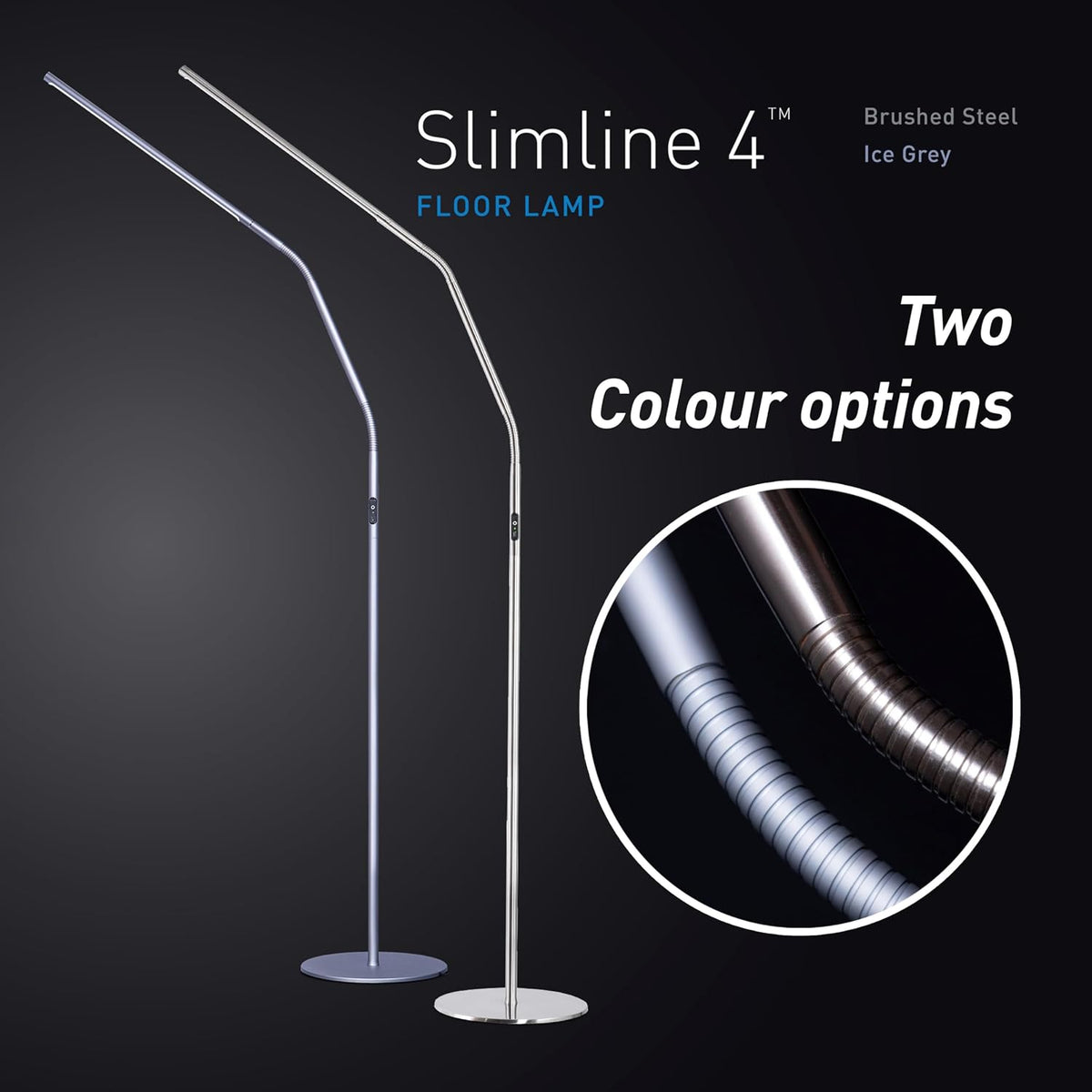 Lámpara Daylight Slimline - Lámpara de pie con 4 LED, 6000 K, diseño flexible, acero cepillado