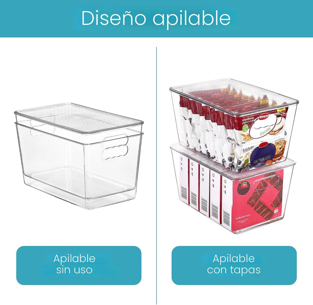 Vtopmart - 6 unidades de contenedores de almacenamiento apilables transparentes con tapas, contenedores de plástico grandes con asa para organizador de despensa y almacenamiento, perfectos para baño