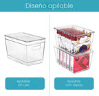Vtopmart - 6 unidades de contenedores de almacenamiento apilables transparentes con tapas, contenedores de plástico grandes con asa para organizador de despensa y almacenamiento, perfectos para baño