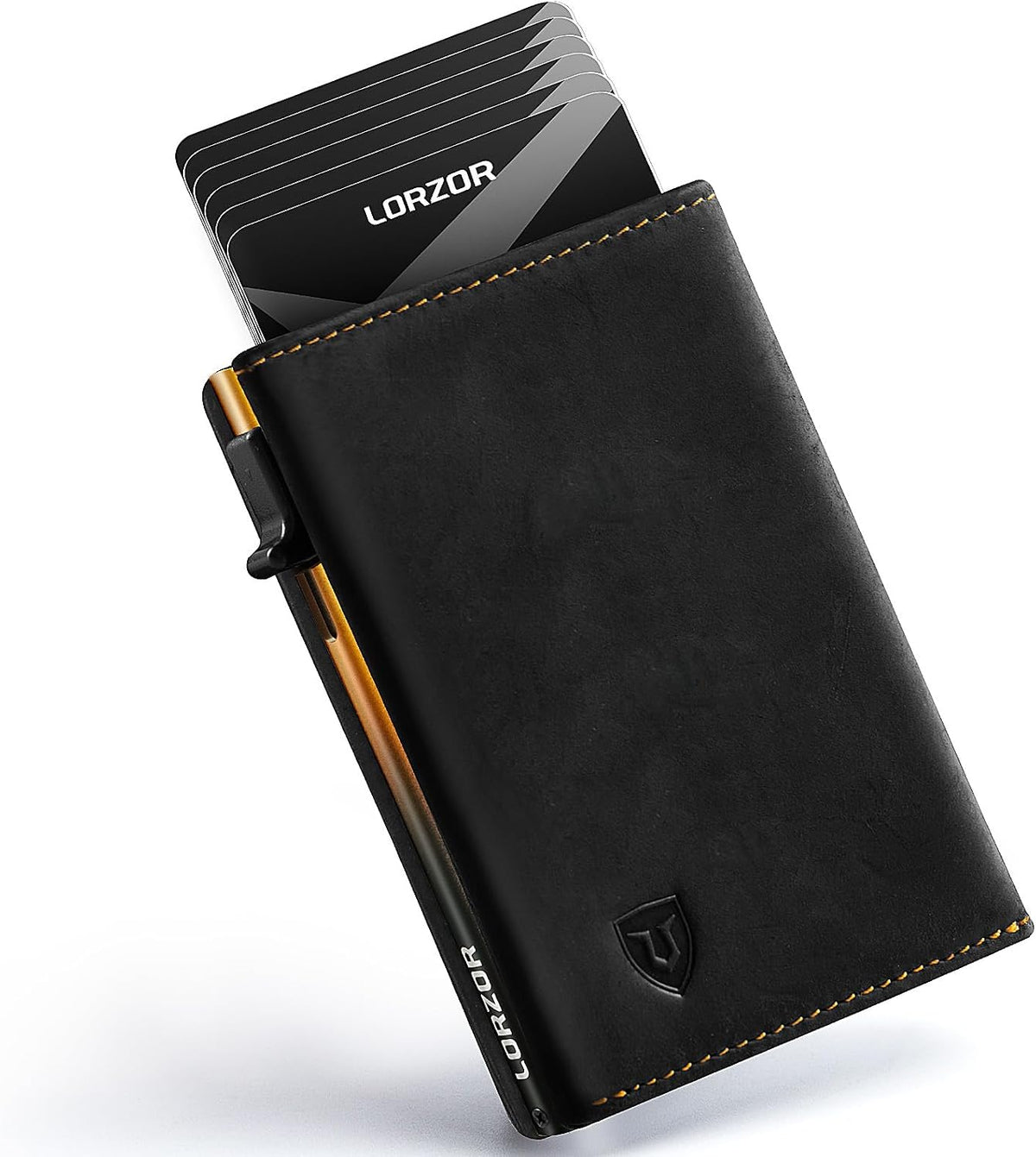 Cartera minimalista para hombres con tarjetero de crédito, cuero de grano completo más fino, billetera inteligente emergente, billetera delgada de tres pliegues, bloqueo RFID, bolsillo frontal