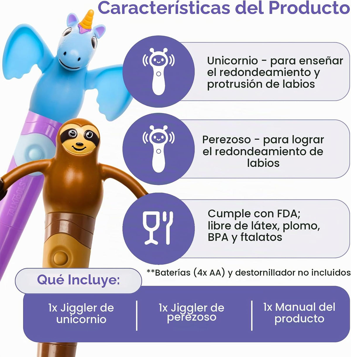TalkTools Jiggler - Herramienta motora oral para niños, masajeador facial oral, conciencia sensorial para mandíbula y labios, vibración calmante para redondear y alimentar los labios, unicornio y
