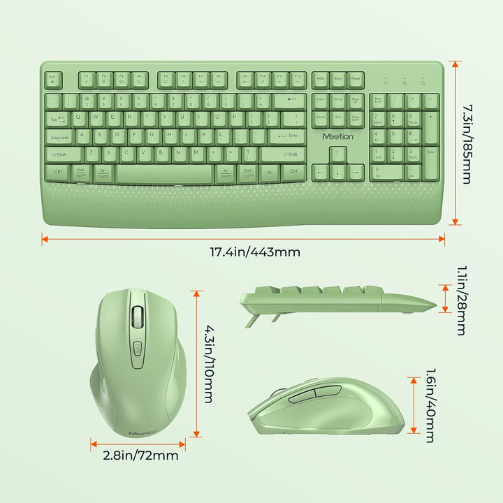 MEETION Teclado y mouse inalámbricos verdes, teclado inalámbrico de...