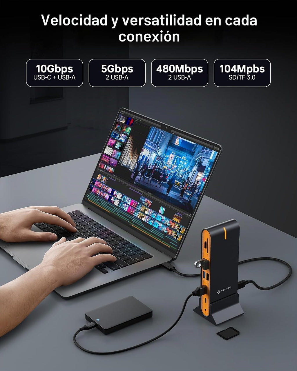 NOVOO Estación de acoplamiento para laptop con monitor dual, pantalla triple 15 en 1, 8K@30Hz DP, HDMI dual 4K@60Hz, 10Gbps USB-A/C, SD/TF, Ethernet 1Gbps, adaptador de base para monitor dual para