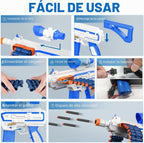 Juguete Blaster con 30 clips de dardos y 100 dardos de espuma, juegos de disparos al aire libre, juguetes para niños y niñas adultos de 6 a 12 años, regalos para cumpleaños de Navidad, azul