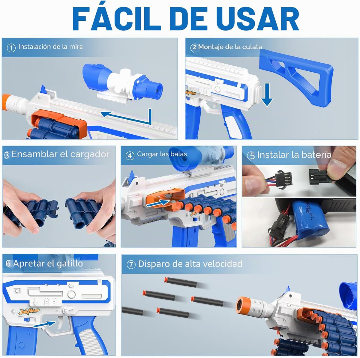 Juguete Blaster con 30 clips de dardos y 100 dardos de espuma, juegos de disparos al aire libre, juguetes para niños y niñas adultos de 6 a 12 años, regalos para cumpleaños de Navidad, azul