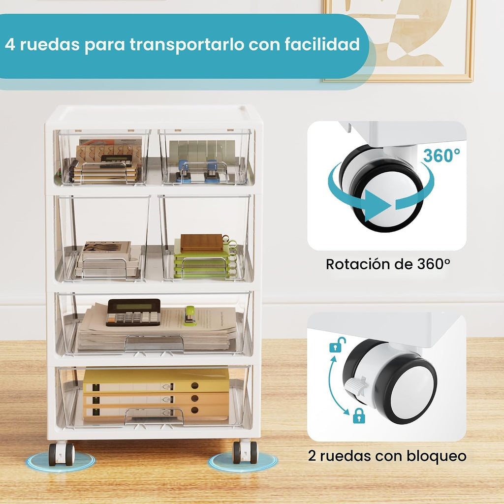 Organizador de Cajones Vtopmart, 4 niveles 6 cajones con ruedas