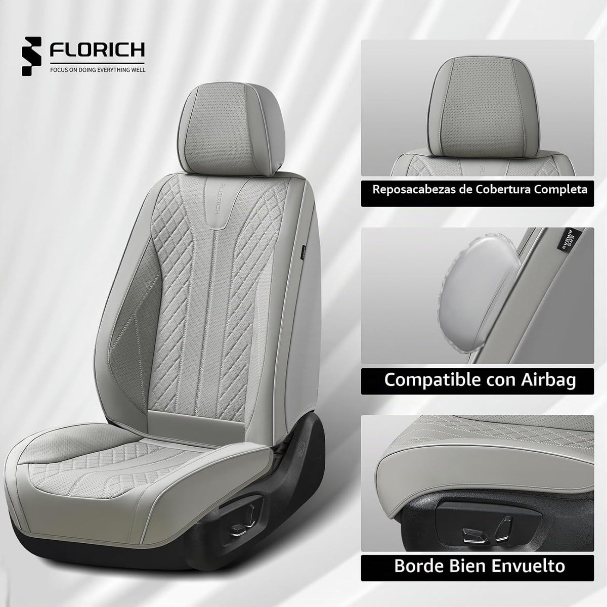 Juego completo de fundas de asiento de automóvil de cuero para automóvil, cobertura completa, impermeable, universal, para asiento de automóvil, ajuste universal para la mayoría de automóviles, SUV, camiones, gris