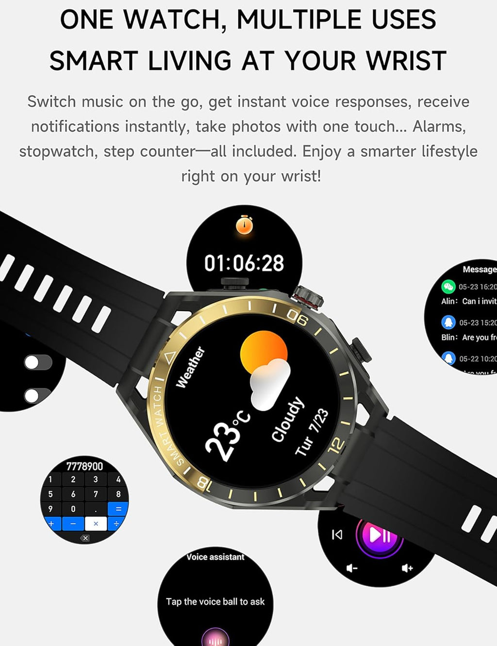 Reloj inteligente con auriculares para Android y iPhone, pantalla HD de 1.52 pulgadas, contestar/hacer llamadas, rastreador de fitness, diseño ultrafino, reloj con auriculares para hombres y mujeres
