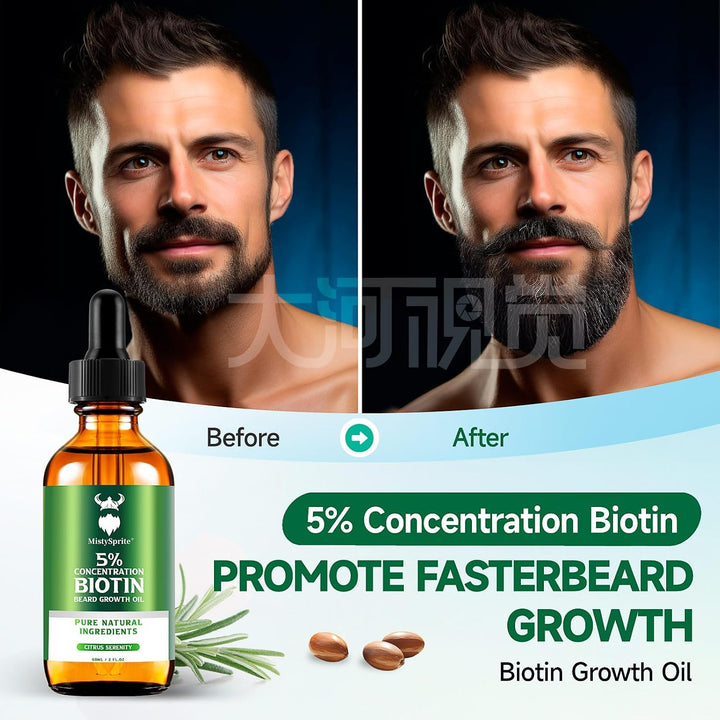 MistySprite Aceite de crecimiento de barba para hombre, 5% de bioti...