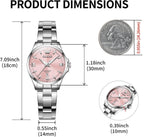 OLEVS Reloj para Mujer Plateado de Acero Inoxidable Elegante Analógico Lúmenes Visibles