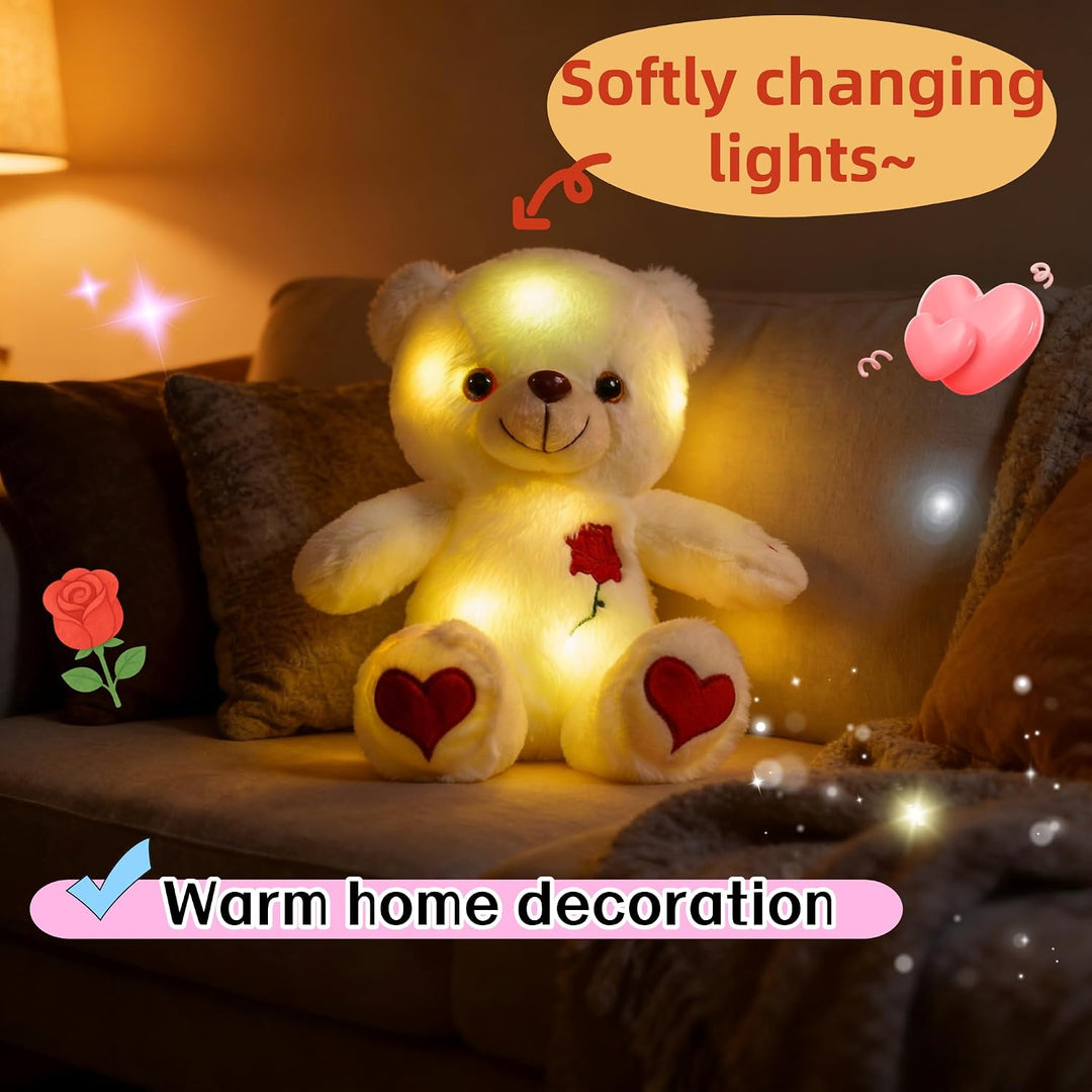 unsnurnoch Oso de peluche iluminado de 12 pulgadas, rosa blanca bri...