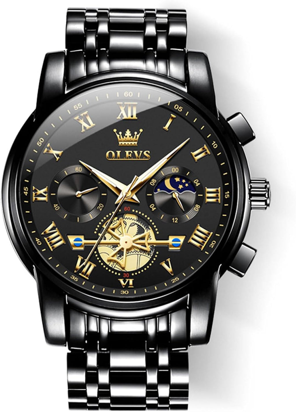OLEVS Relojes para hombre, resistente al agua, de lujo, gran cara, reloj analógico de cuarzo de acero inoxidable, relojes de vestir analógicos para hombre, luminoso, multifuncional, reloj de hombre