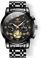 OLEVS Relojes para hombre, resistente al agua, de lujo, gran cara, reloj analógico de cuarzo de acero inoxidable, relojes de vestir analógicos para hombre, luminoso, multifuncional, reloj de hombre