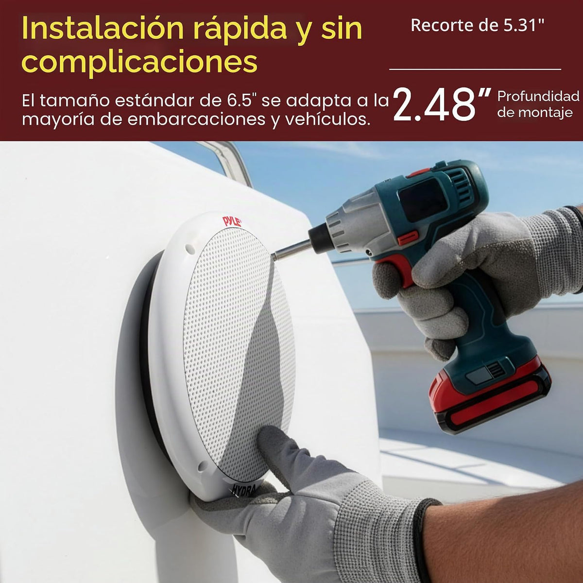 Pyle Altavoces marinos duales de 6.5 pulgadas, sistema de sonido estéreo de 2 vías, impermeable y resistente a la intemperie, con 400 vatios de potencia, cono de polipropileno y envolvente de goma de