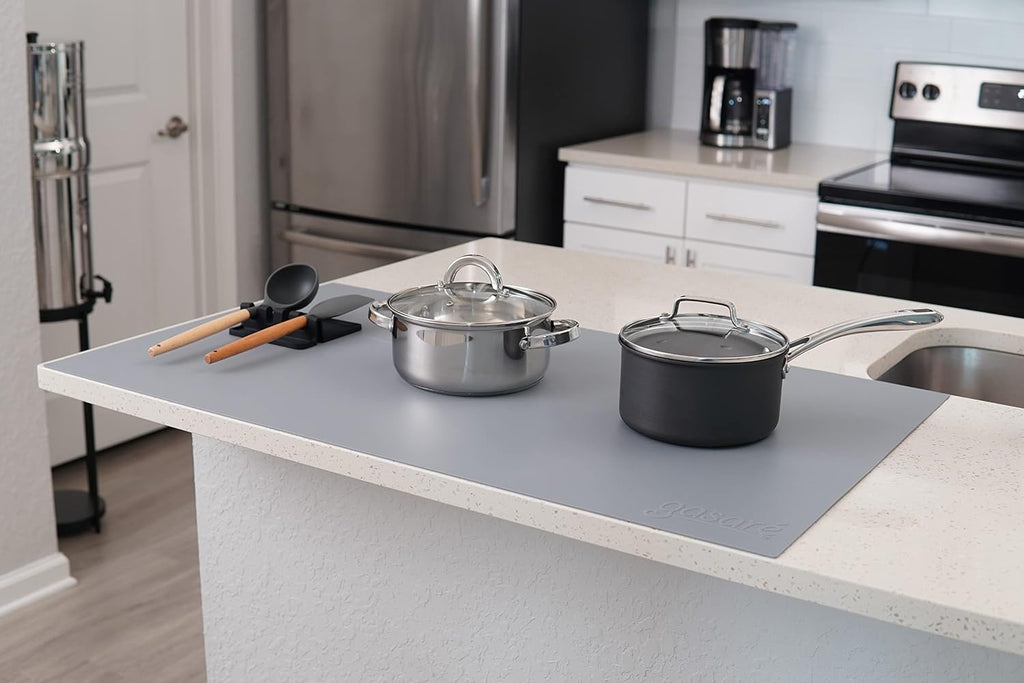 GASARÉ - Tapete de silicona extra grande, grueso, para encimera de cocina, resistente al calor, protector de encimera, antideslizante, fácil de limpiar, se puede cortar (gris, 40 x 23.5 pulgadas)