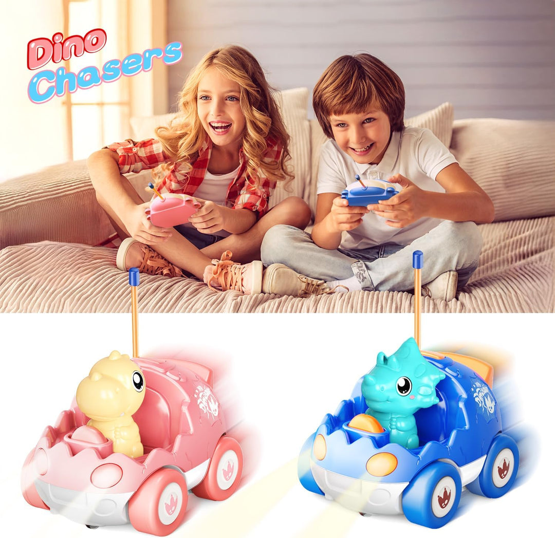 Kidz do Paquete de 2 Coches de Control Remoto de Dinosaurio Rosa, R...