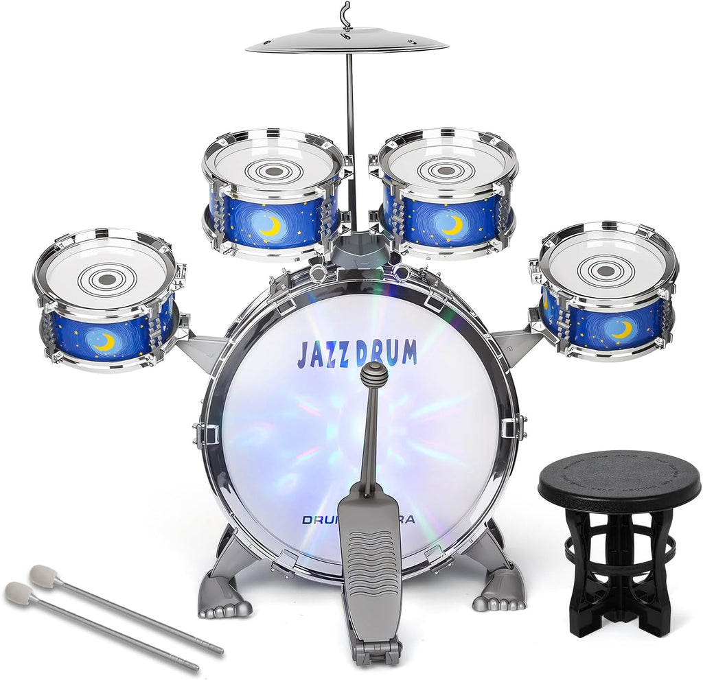 Kit de Batería para Niños pequeños para edades de 3-5 años Juguete musical con taburete para niños y niñas