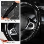 Cubierta de volante de fibra de carbono, juego de accesorios de volante de coche con cierre de presión 3 piezas, protector antideslizante con envoltura, universal, negro brillante