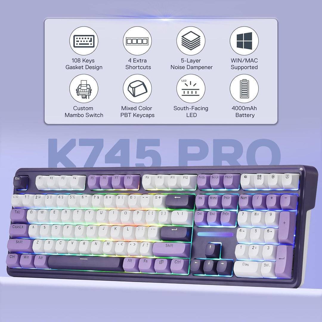 Redragon K745 PRO Teclado de juego inalámbrico con junta RGB, tecla...