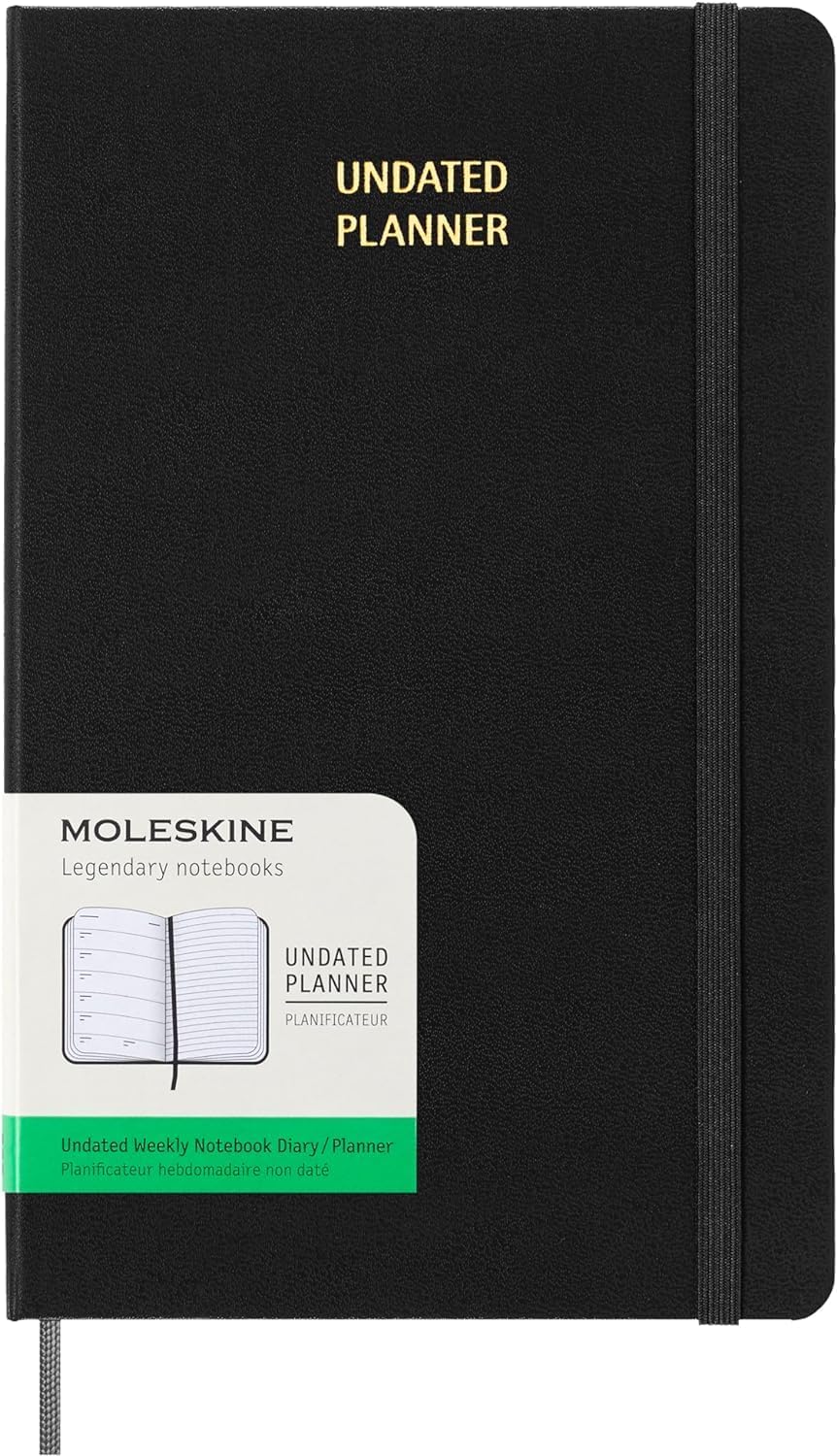 Moleskine Agenda semanal clásica sin fecha, tapa dura, grande (5 x 8.25 pulgadas), negro, 288 páginas
