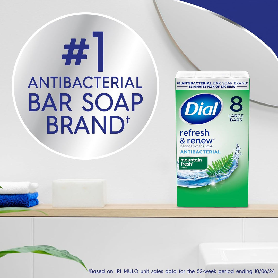Dial, Jabón Antibacteriano en Barra, Refresca y Renueva, Aroma a Mo...