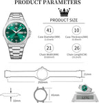 OLEVS Reloj de cuarzo octogonal de acero inoxidable para hombre, resistente al agua, para negocios, casual, de vestir, reloj de pulsera de lujo con diamantes luminosos para el día y fecha, regalo para