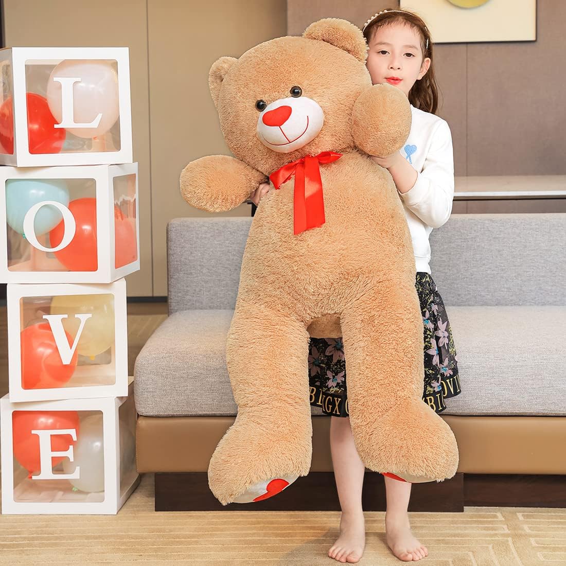 Oso de peluche grande de 43 pulgadas, grande, suave, color marrón claro
