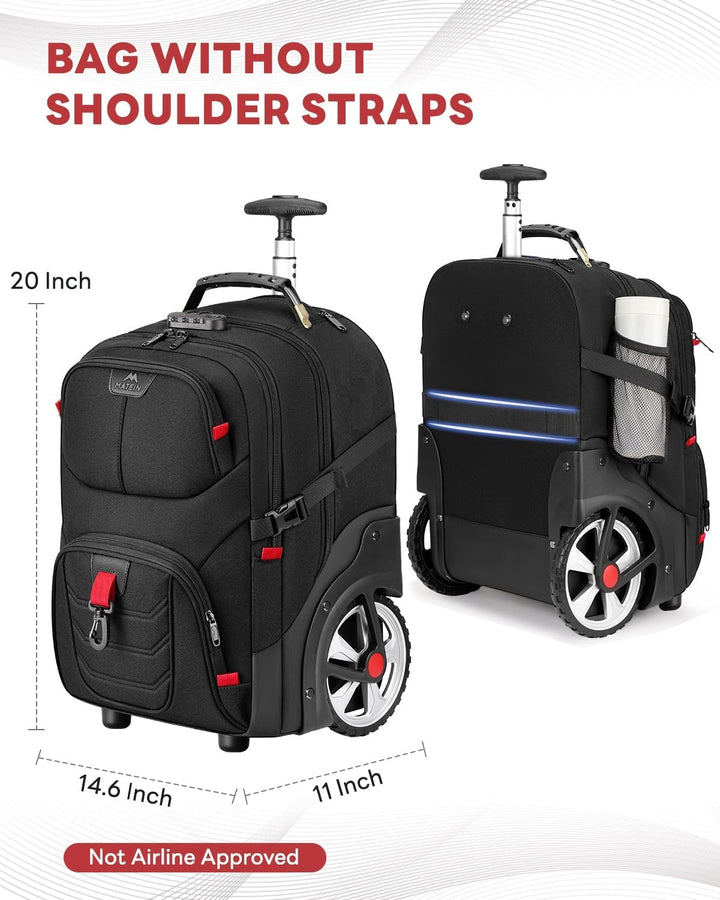 MATEIN Bolso rodante con ruedas, mochila rodante extra grande de 17...