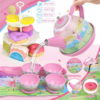 Juego de té para niñas pequeñas, 50 piezas de juguete de princesa para fiestas de té, incluye postre, galletas, dona, bandeja de tetera, pastel, mantel y funda de transporte, juego de