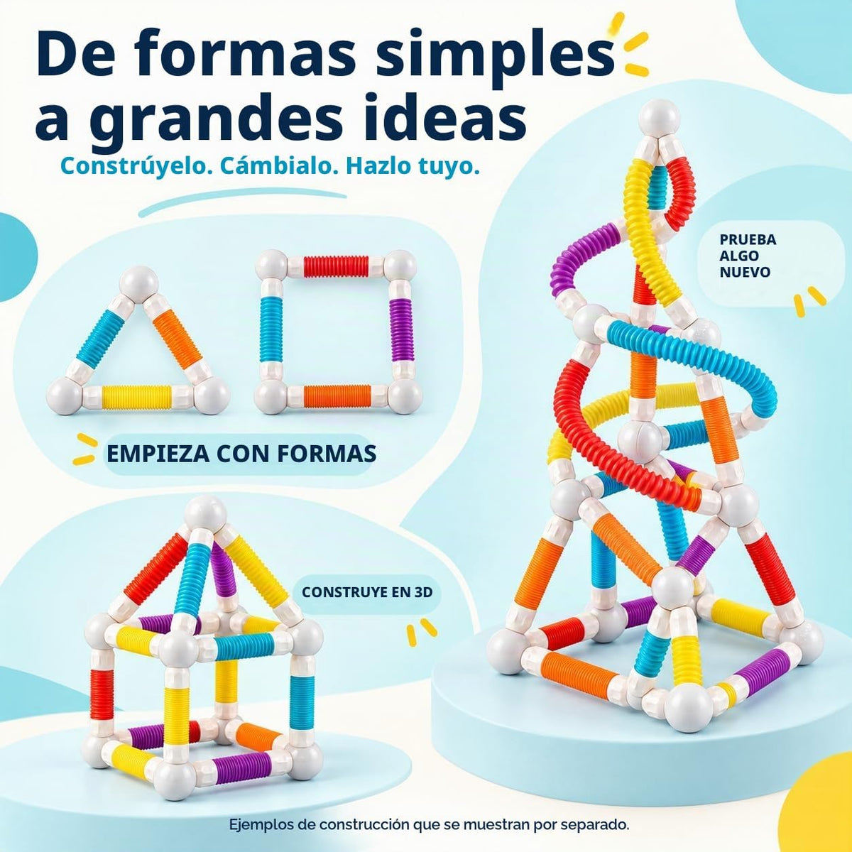 ROUSKY Juego de construcción de bloques de construcción magnéticos, 66 piezas, juguete educativo STEM con tubos flexibles y conectores (66 piezas)