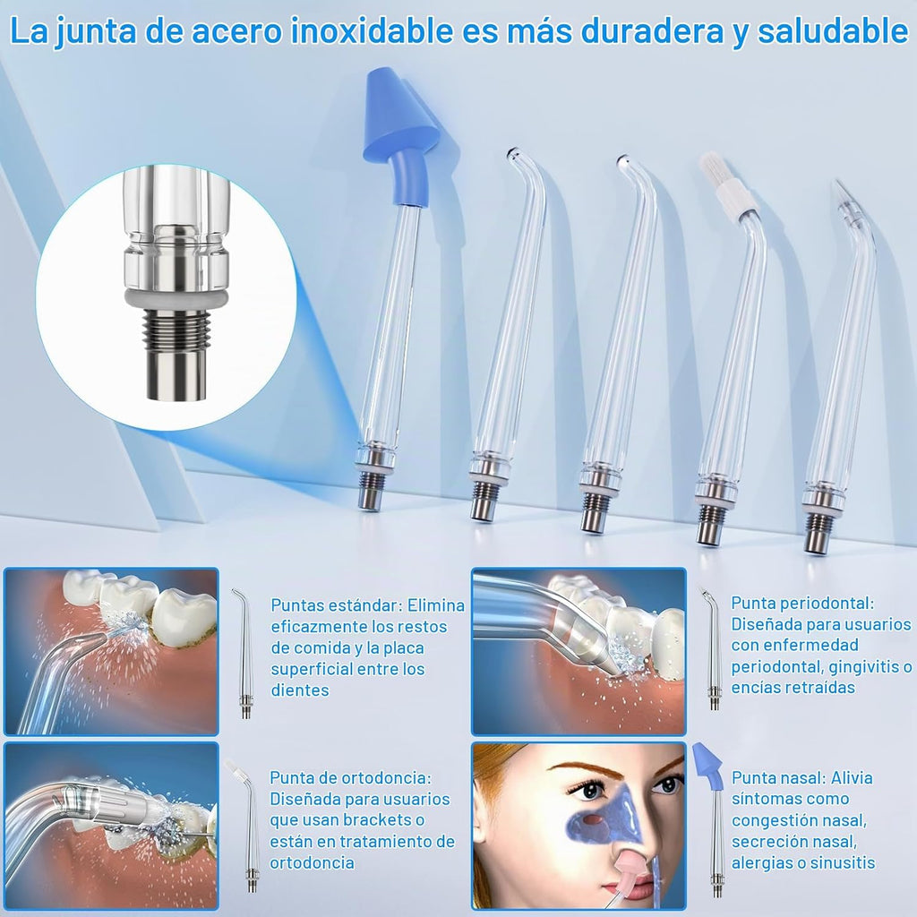 Irrigador dental de agua para limpieza de dientes y hilo dental con funda de tamaño de viaje, irrigador oral recargable, irrigador dental portátil KOOVON para adultos, IPX7 impermeable