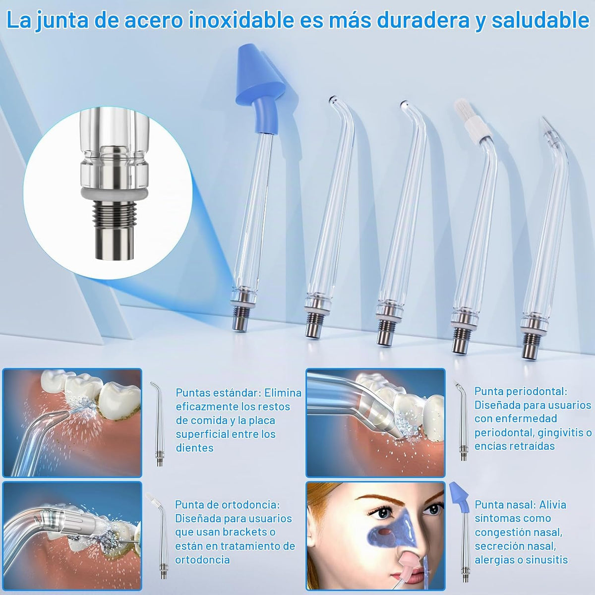 Irrigador dental de agua para limpieza de dientes y hilo dental con funda de tamaño de viaje, irrigador oral recargable, irrigador dental portátil KOOVON para adultos, IPX7 impermeable