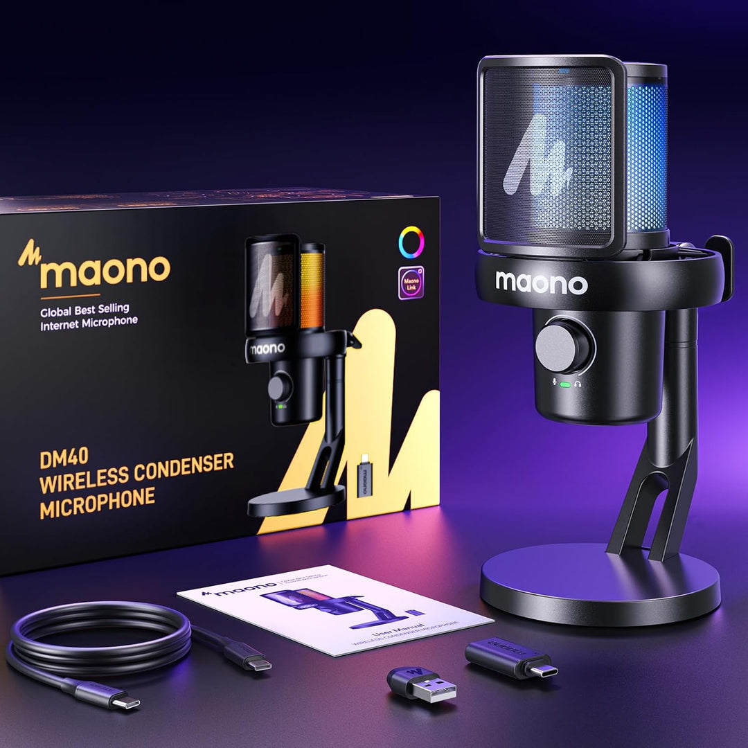 MAONO Micrófono inalámbrico para PC, micrófono condensador de trans...