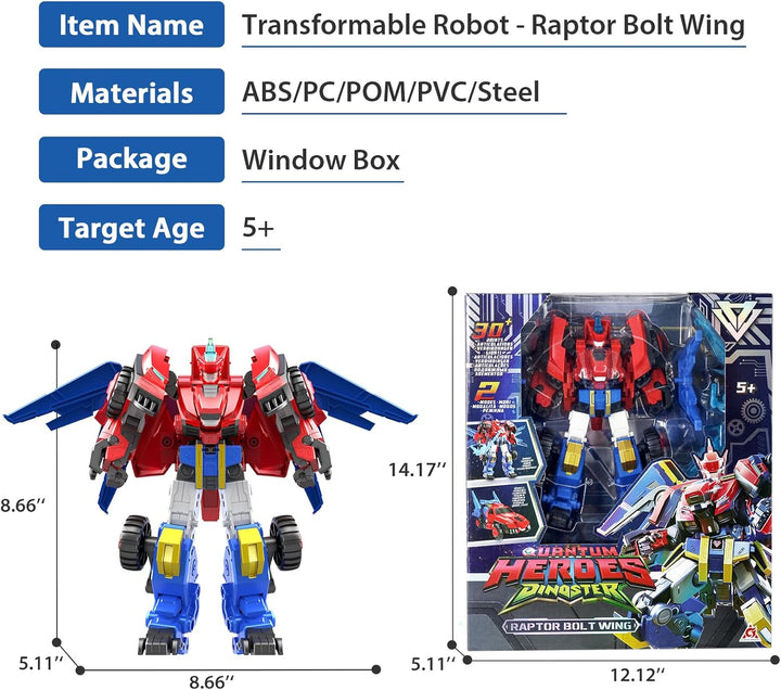 QUANTUM HEROES DINOSTER Robot transformable 2 en 1 Raptor Bolt Wing...