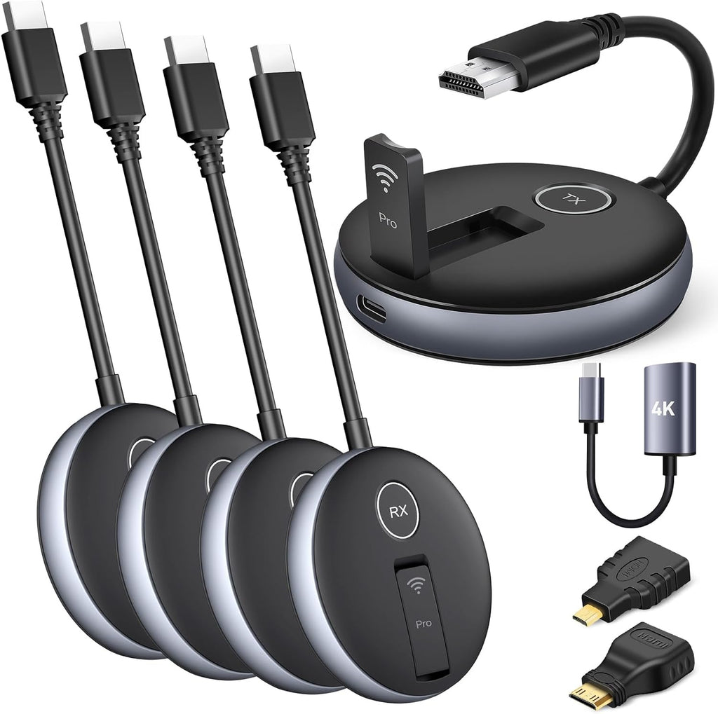 HDMI Inalámbrico G9R Pro - Un transmisor y cuatro receptores, kit extensor, expansión simultánea inalámbrica, 165 pies/50M 5.8G/2.4G @60Hz, Plug and Play, transmite video desde portátil a varios