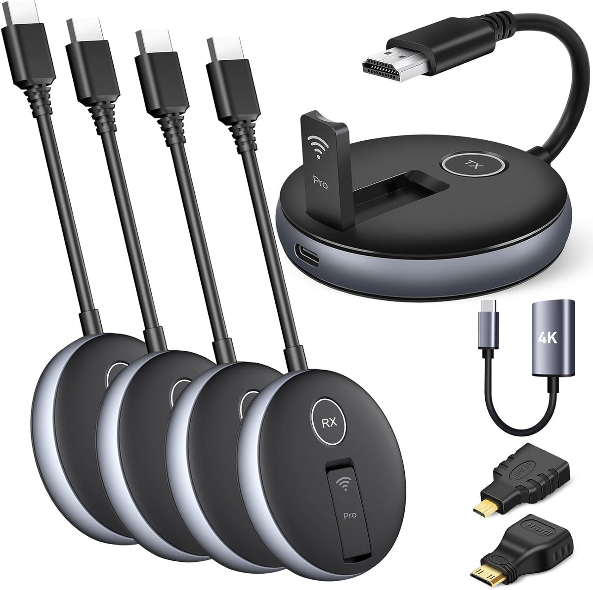 HDMI Inalámbrico G9R Pro - Un transmisor y cuatro receptores, kit extensor, expansión simultánea inalámbrica, 165 pies/50M 5.8G/2.4G @60Hz, Plug and Play, transmite video desde portátil a varios